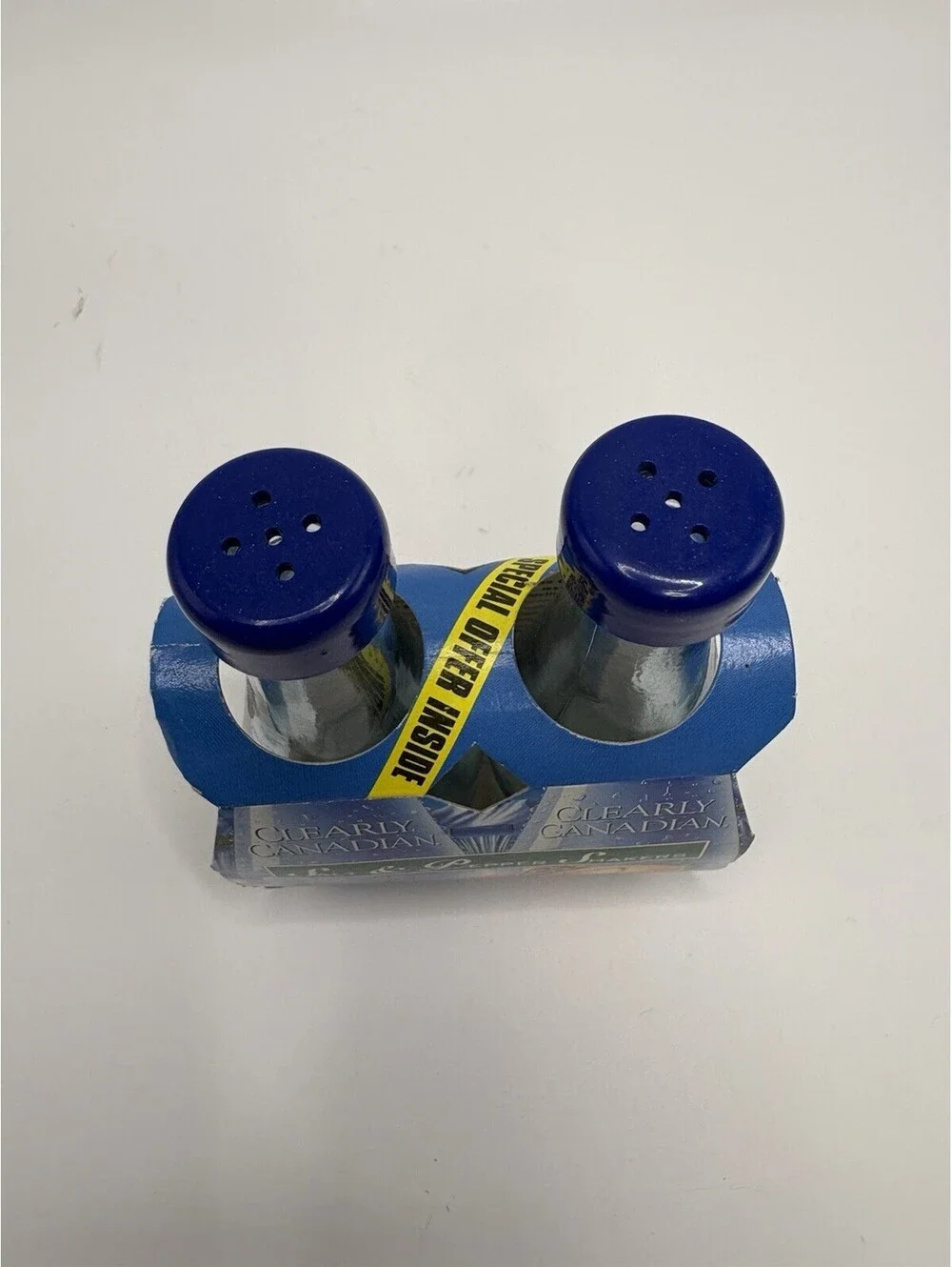 Clearly Canadian Salt Pepper Shakers Vintage 90s Mini Bottle Set Glass Novelty